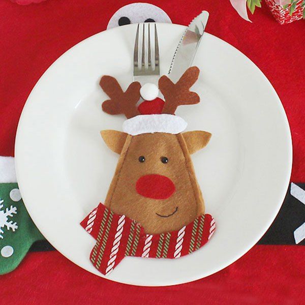 

Christmas Elk Shape Knife And Fork Cover Bag, Brown
