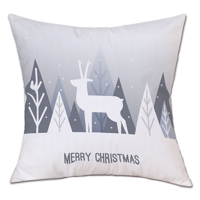 

Christmas Deer Forest Print Decorative Linen Pillowcase, White