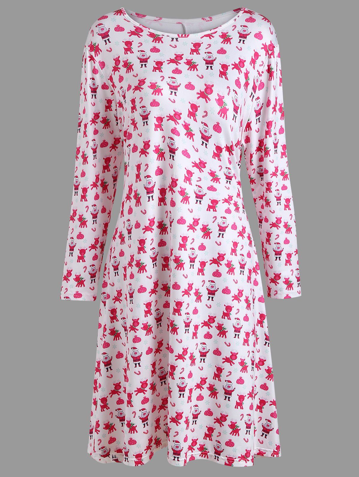 

Plus Size Casual Christmas Party Dress with Sleeves, Pink