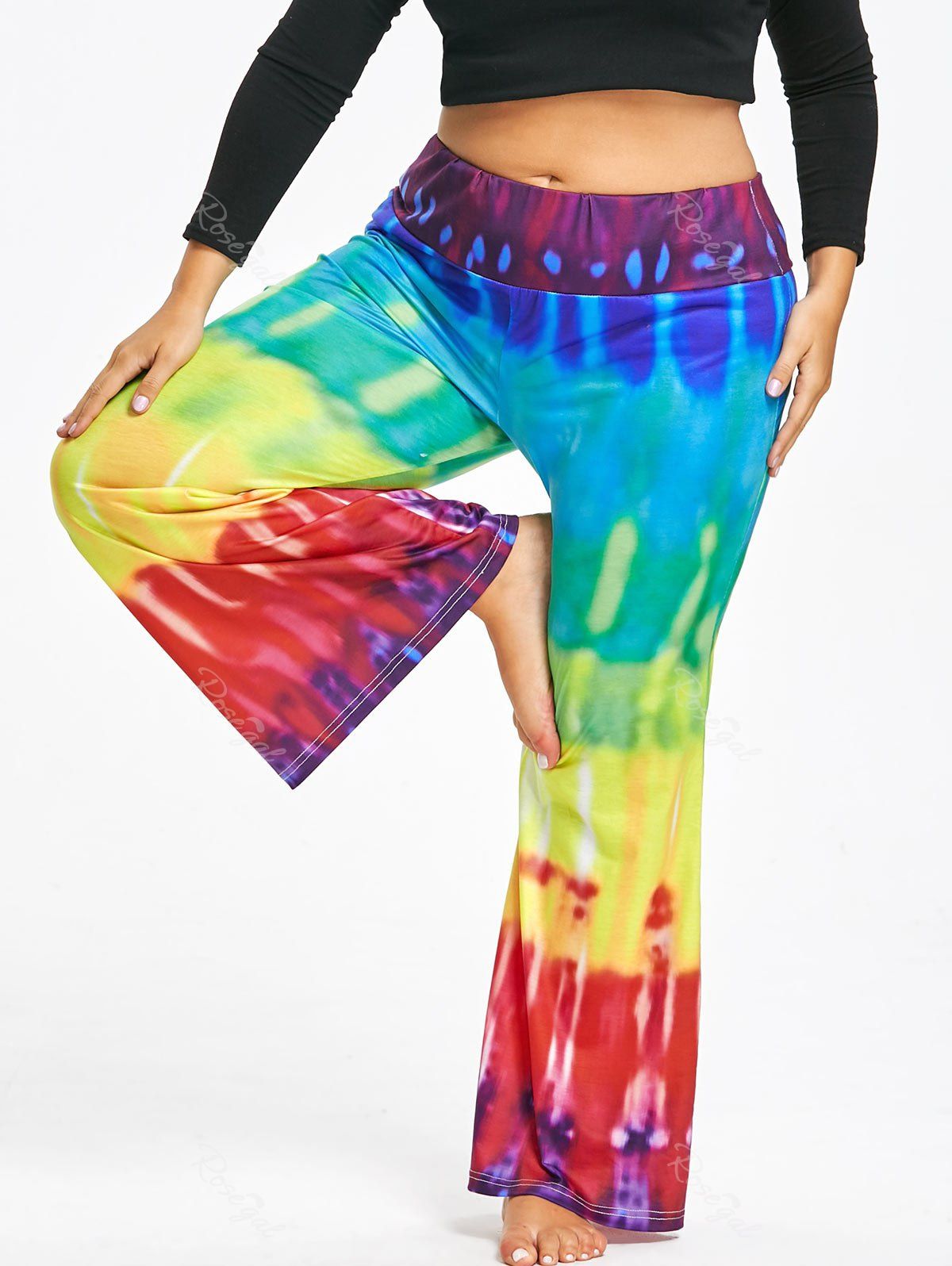 

Plus Size Tie Dye High Waist Palazzo Bootcut Pants, Multicolor