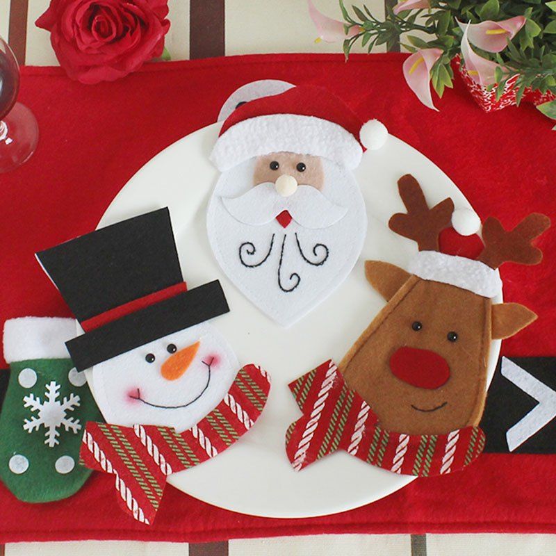 

3Pcs Knives And Forks Bags Christmas Table Decoration, Colorful