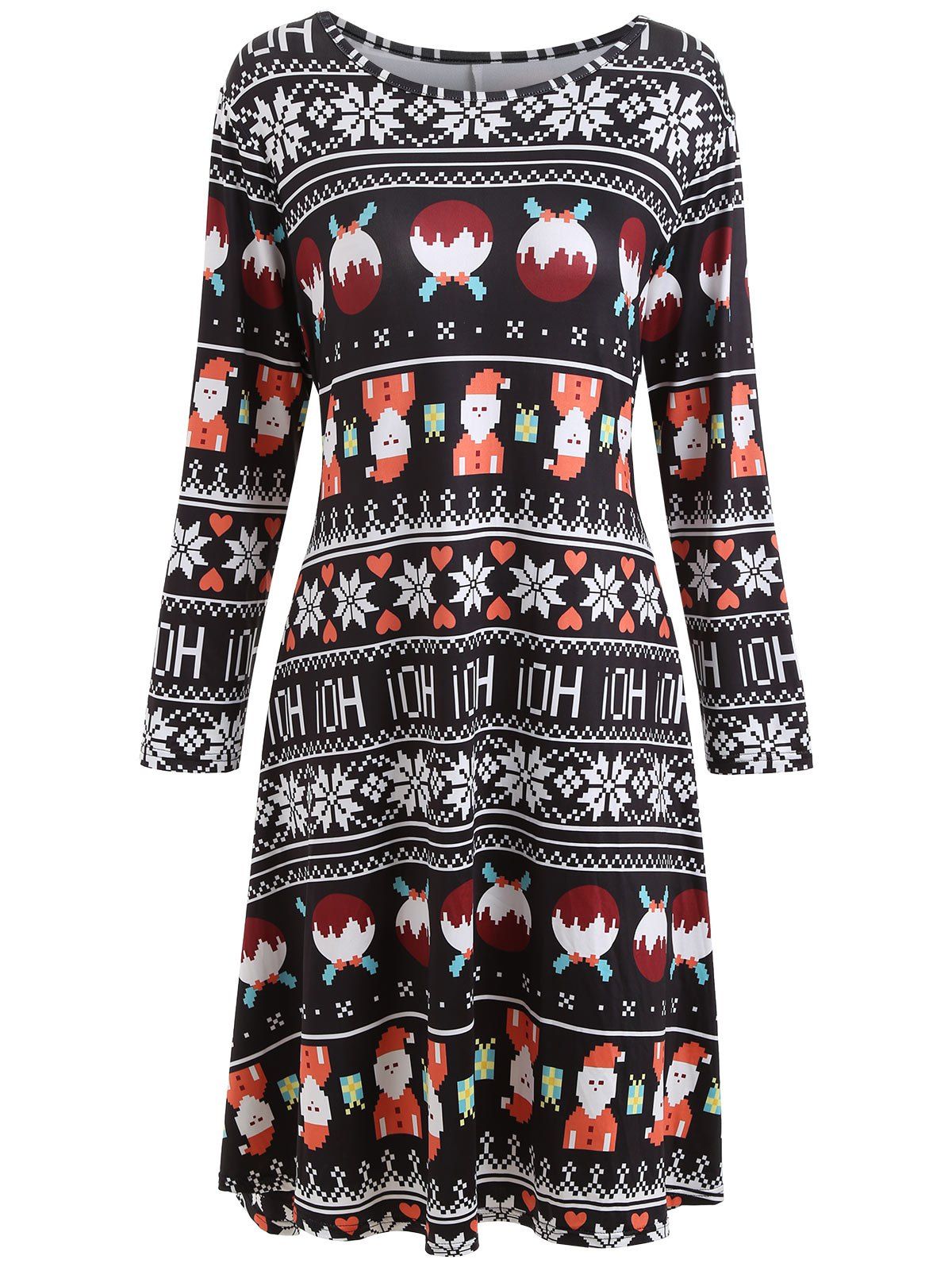 

Plus Size Christmas Printed Long Sleeve Dress, Black