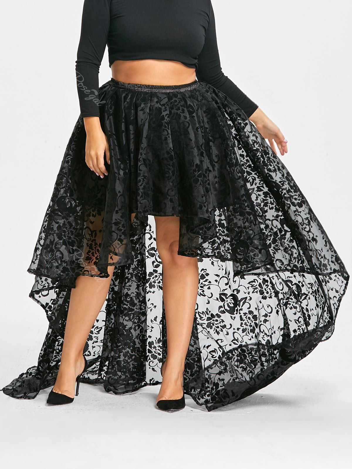 

High Low Plus Size Flounce Costume Skirt, Black