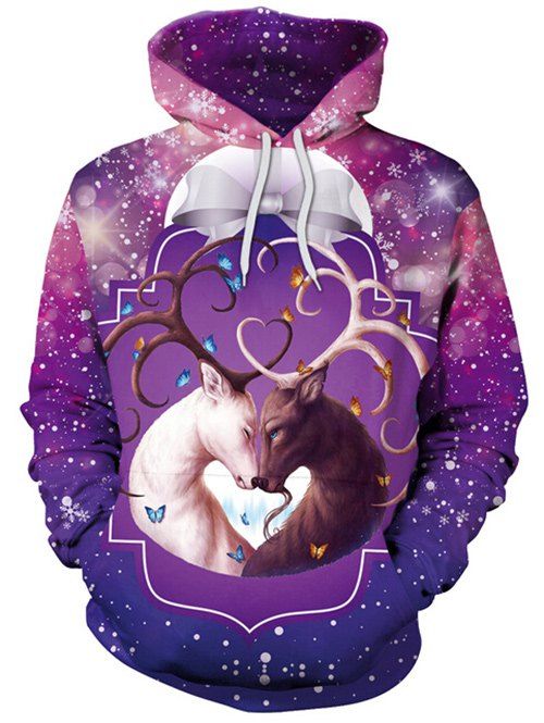 

3D Elk Print Christmas Drawstring Pullover Hoodie, Colormix