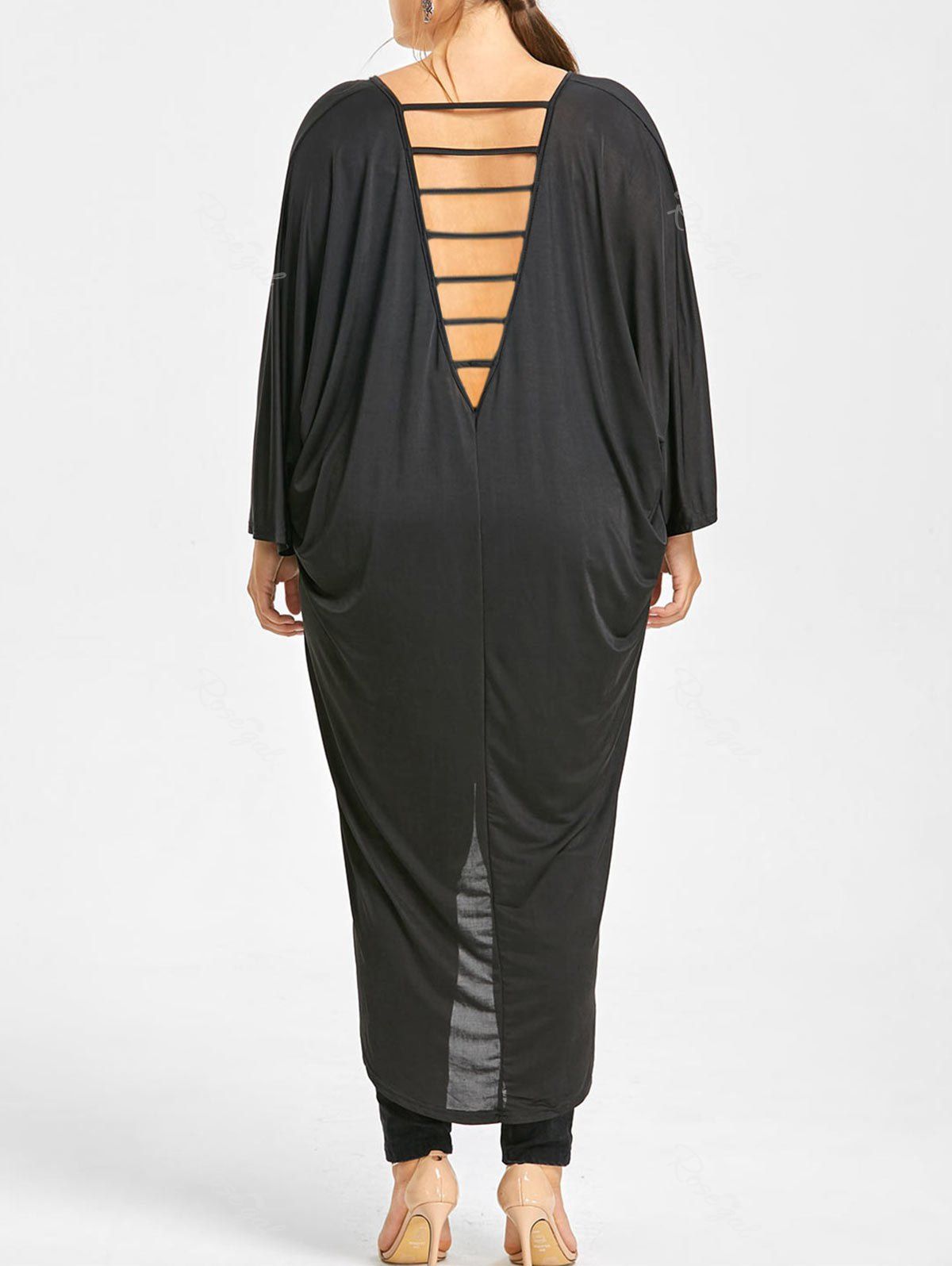

Plus Size Cutout V Back High Low Tunic Top, Black