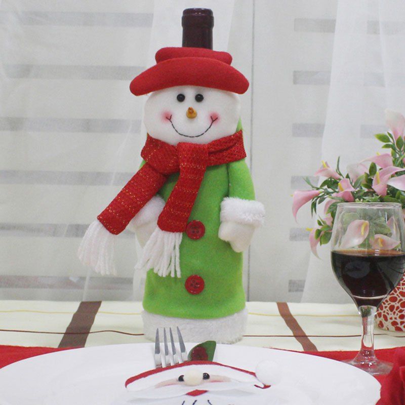 

Christmas Snowman Table Decor Shape Winebottle Cover, Green