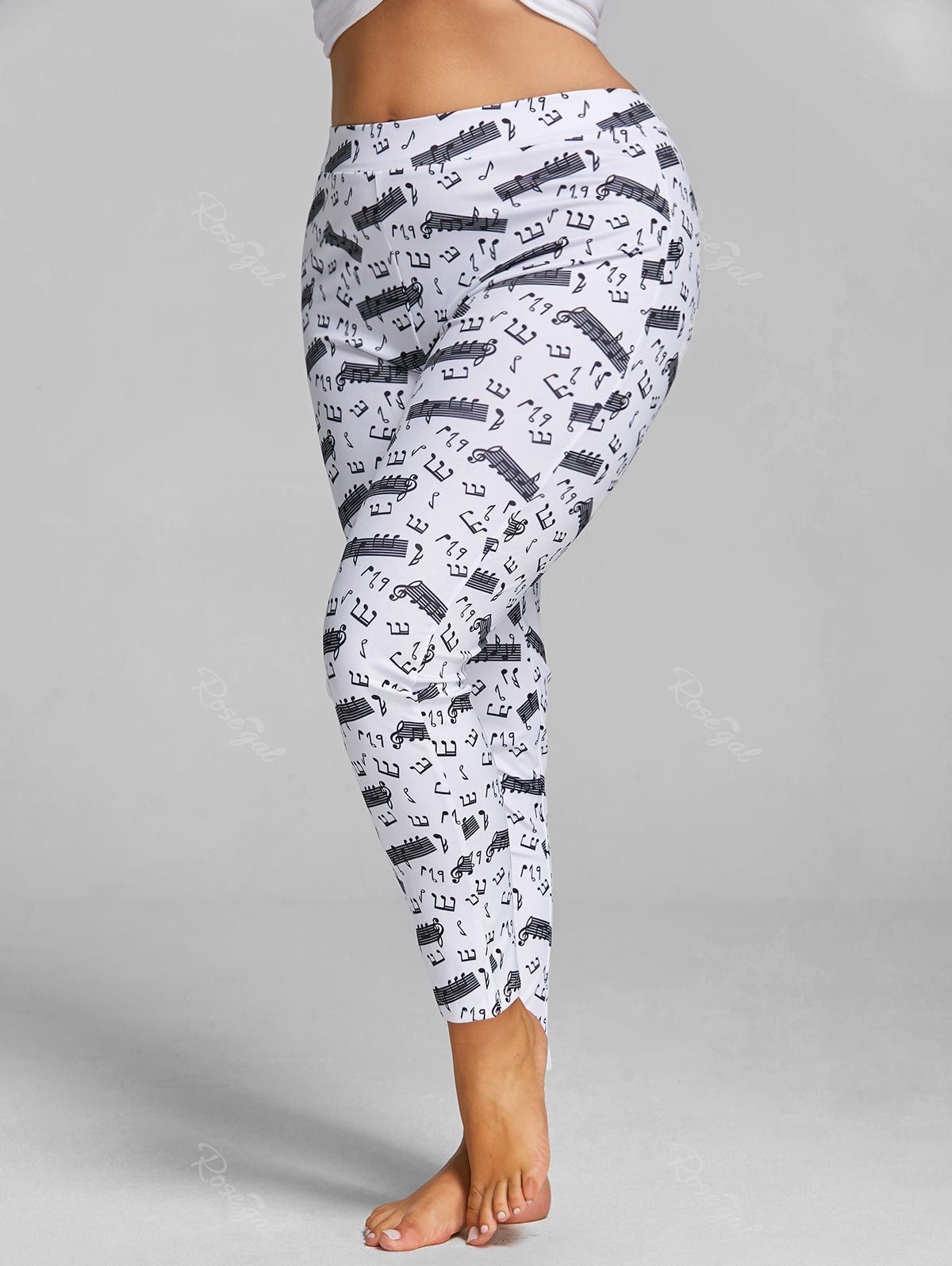 

Plus Size Slim Music Notes Printed Leggings, White
