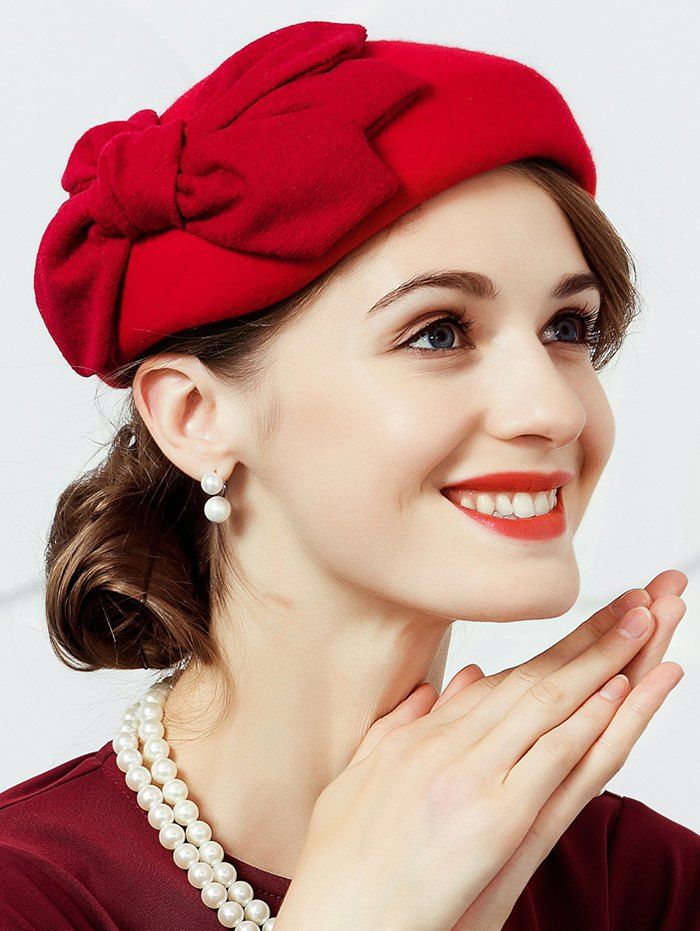 

Vintage British style Bowknot Embellished Pillbox Hat, Red