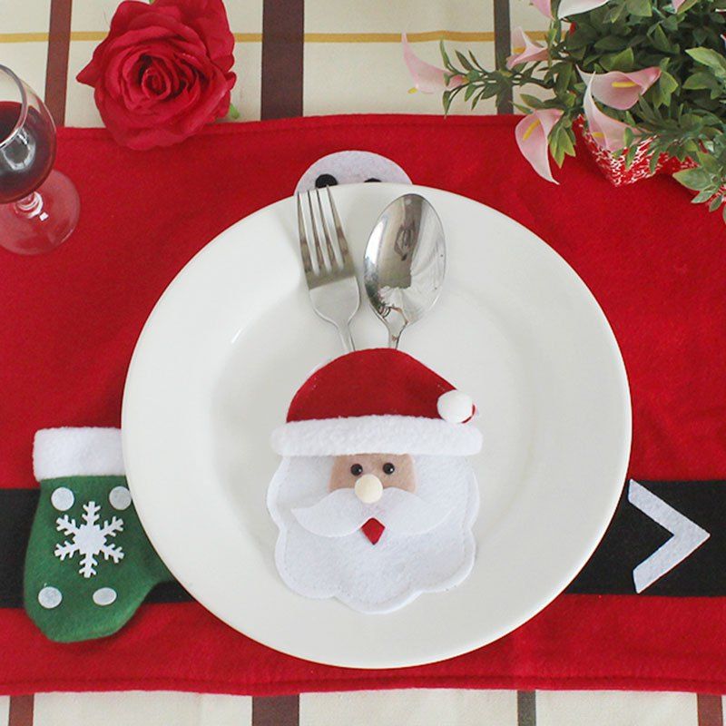 

Santa Claus Patterned Knives And Forks Tableware Bag, Red and white
