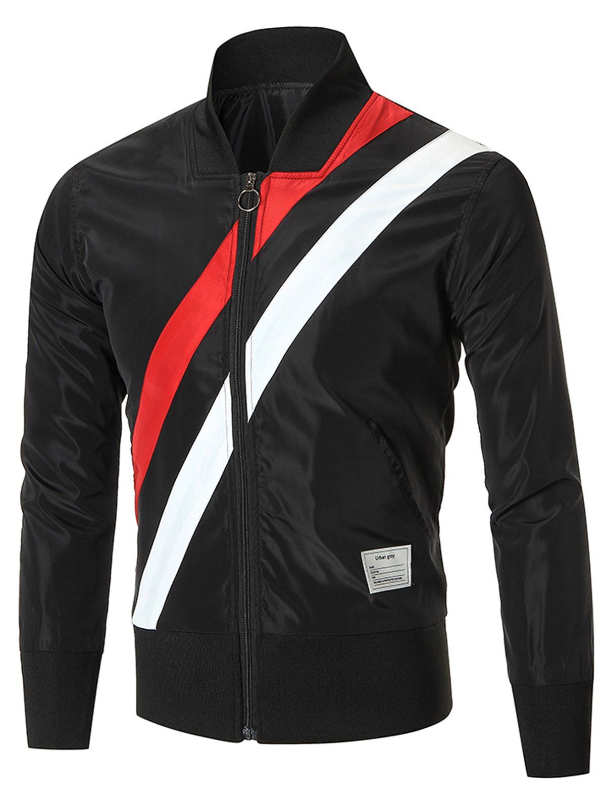 

Color Block Appliqued Zip Up Jacket, Black
