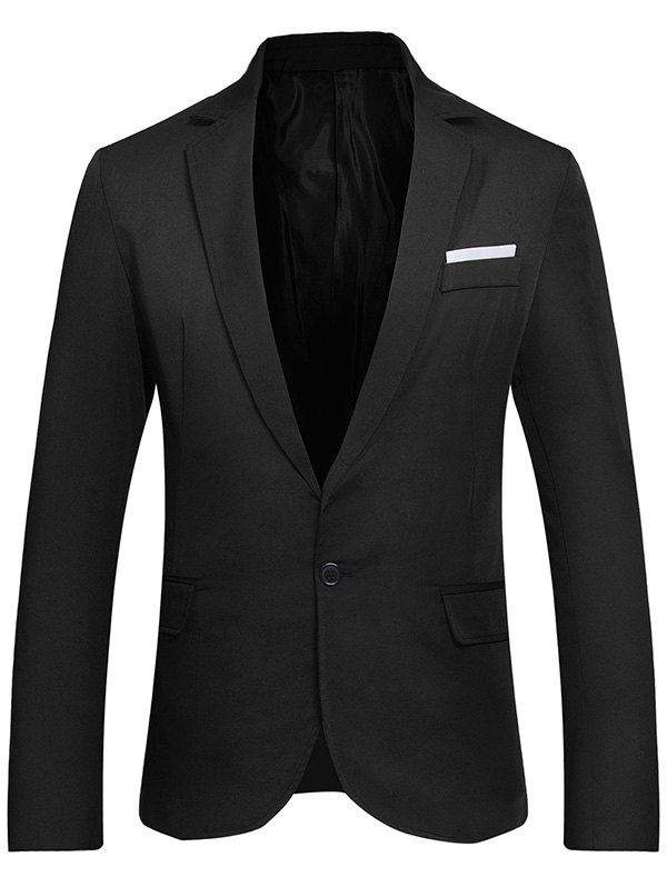 

Flap Pockets Lapel One Button Formal Blazer, Black