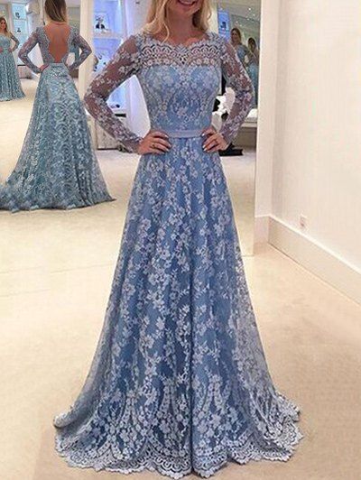 

Lace Backless Maxi Dress, Blue