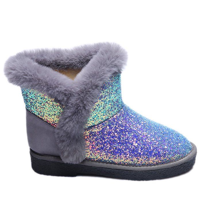

Low Heel Glitter Snow Boots, Silver