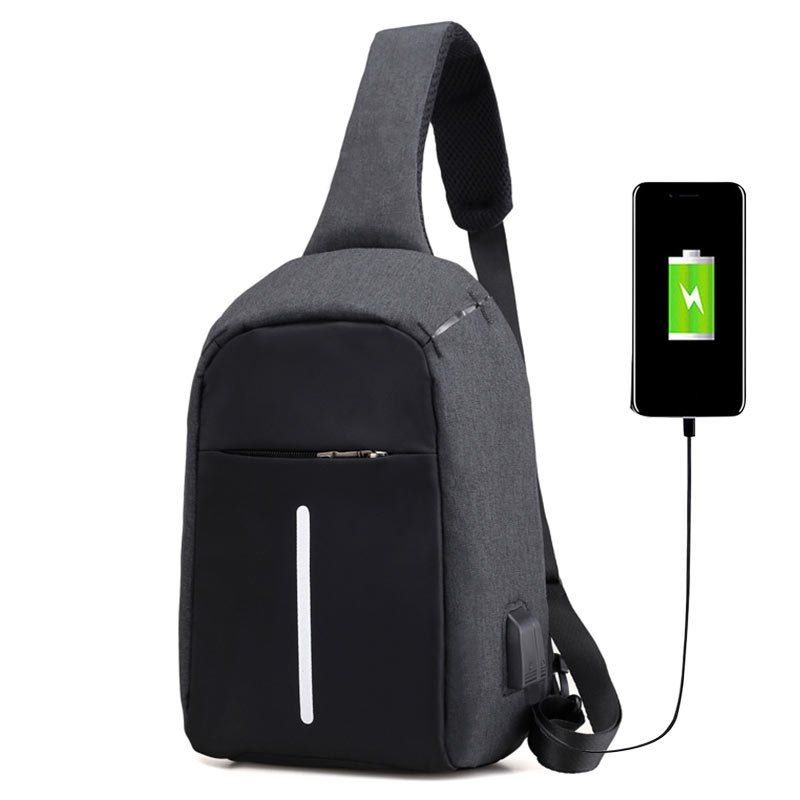 

USB Charging Port Color Block Chest Bag, Black