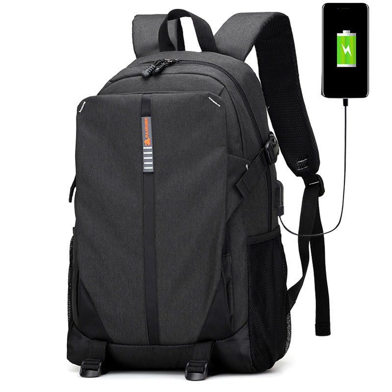 

USB Charging Port Striped Backpack, Black