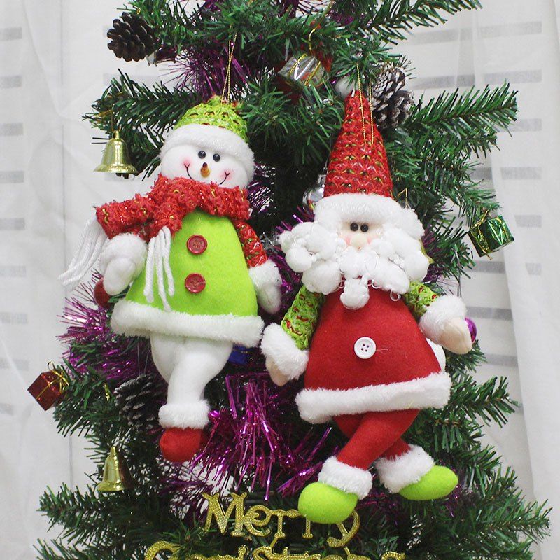 

2Pcs Santa Claus and Snowman Doll Christmas Tree Hangings, Colorful