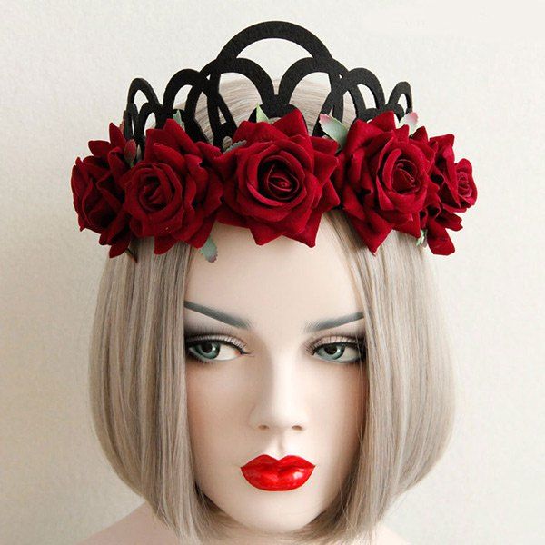 

Gothic Crown Flower Elastic Hairband, Red