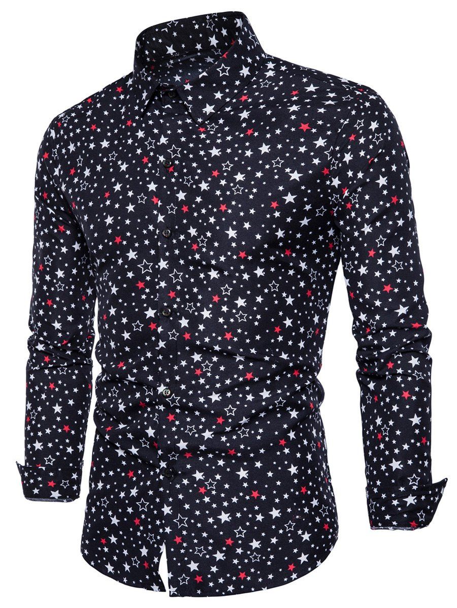 

Long Sleeve Colorful Stars Print Shirt, Black