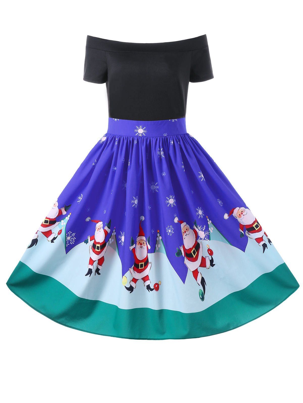 

Christmas Off The Shoulder 50s Swing Dress, Blue