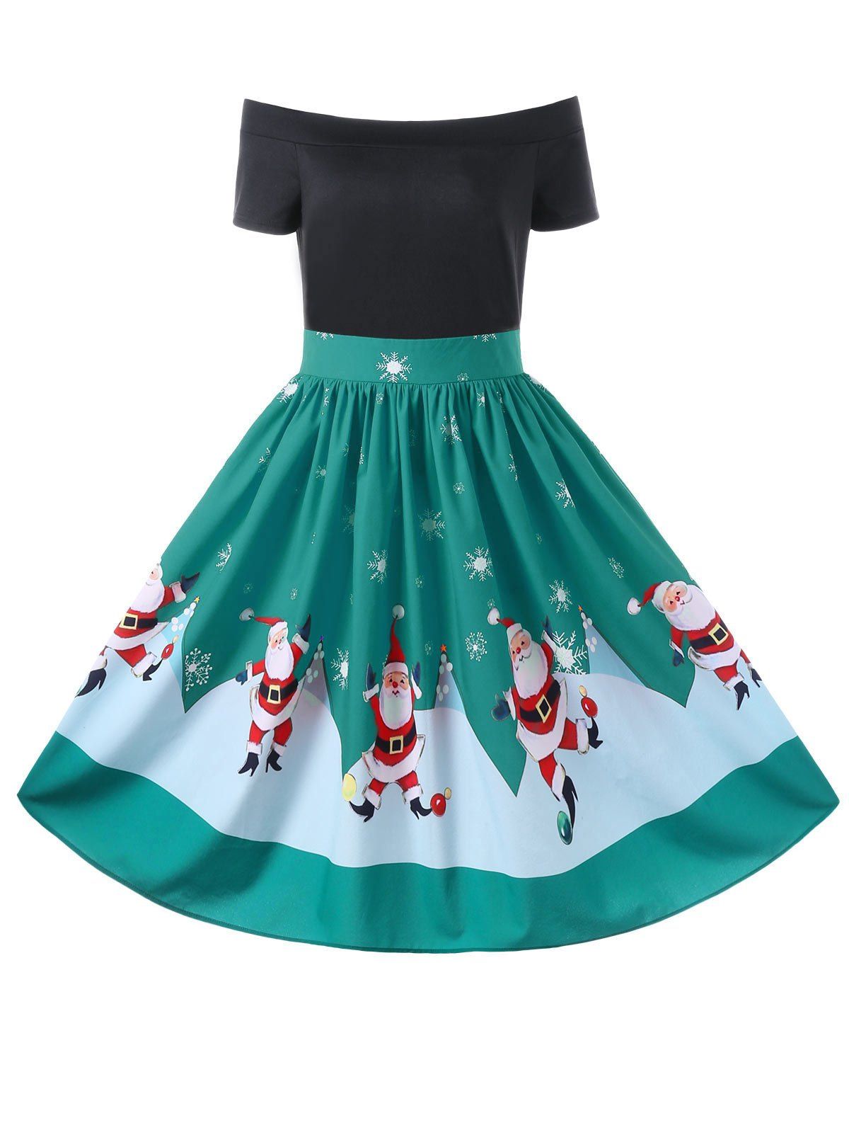 

Christmas Off The Shoulder 50s Swing Dress, Green