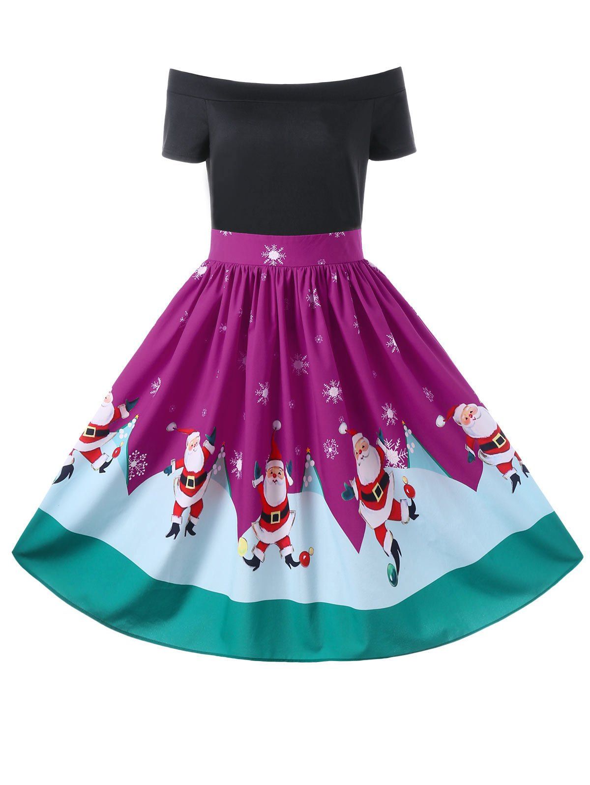 

Christmas Off The Shoulder 50s Swing Dress, Purple