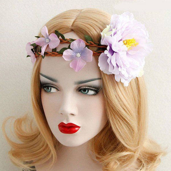 

Flower Leaf Braid Elastic Wreath Hairband, Light pink