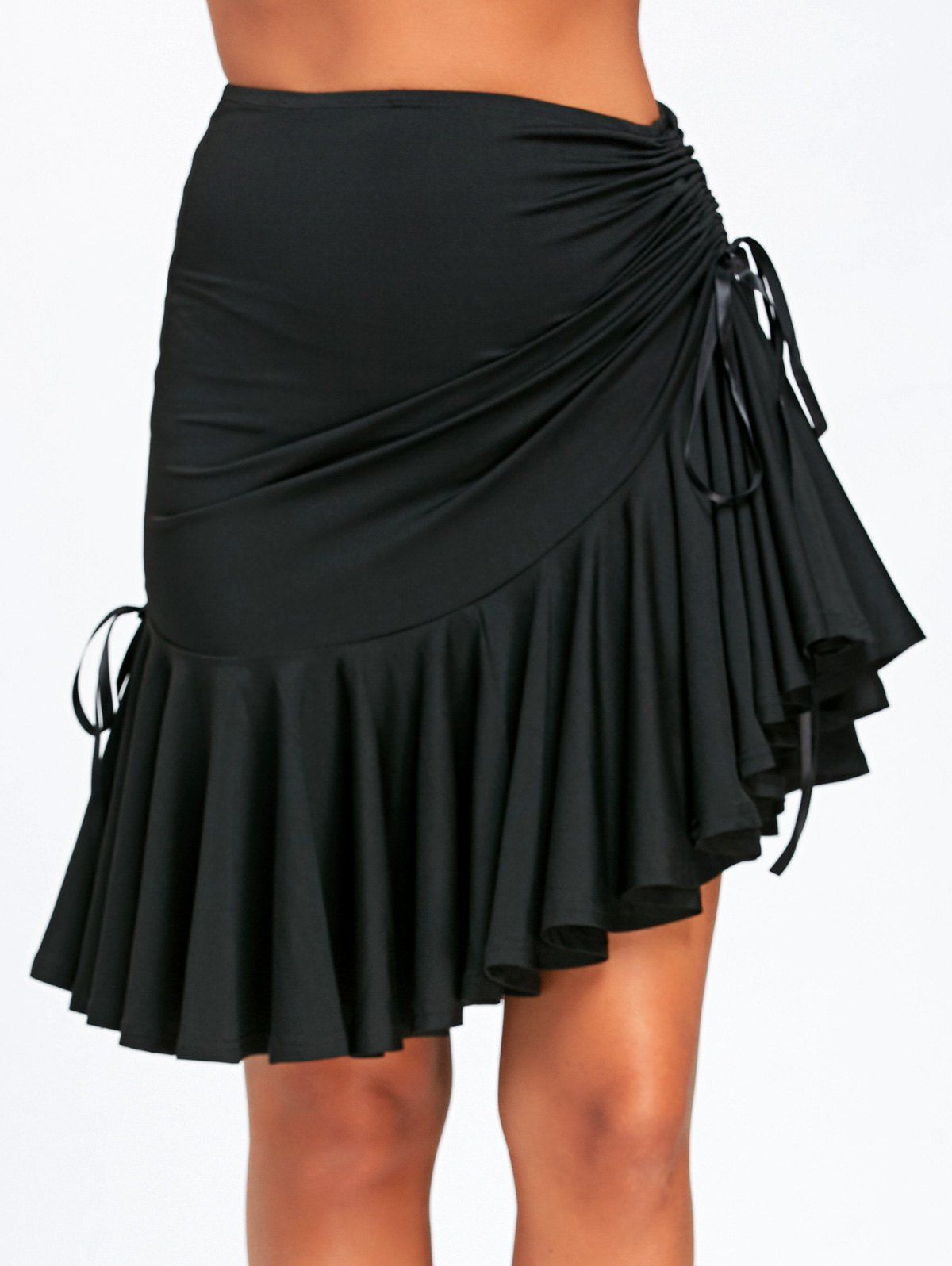 

Ruched Ruffle Adjustable Skirt, Black
