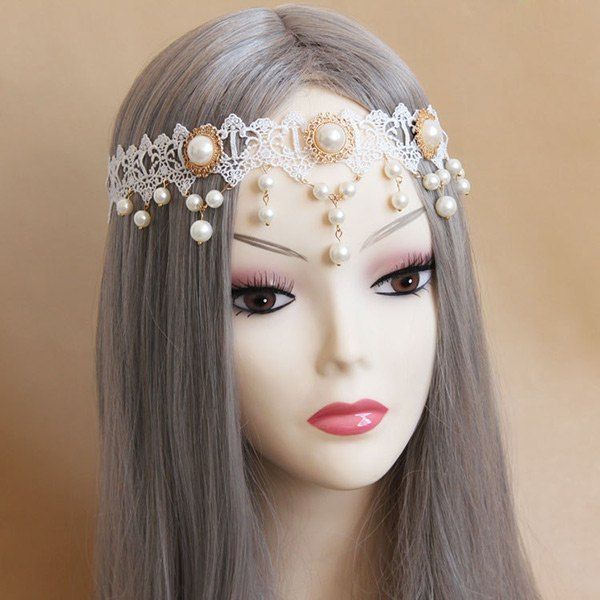 

Faux Pearl Forehead Lace Hairband, White