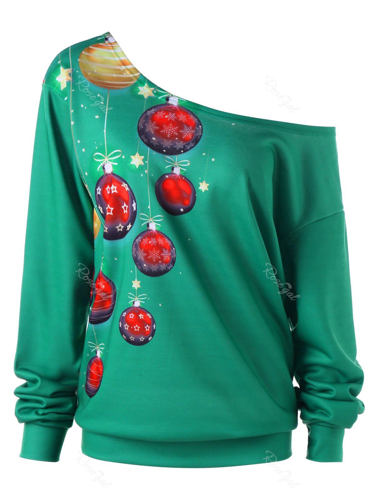 

Plus Size Christmas Skew Collar Sweatshirt, Deep green