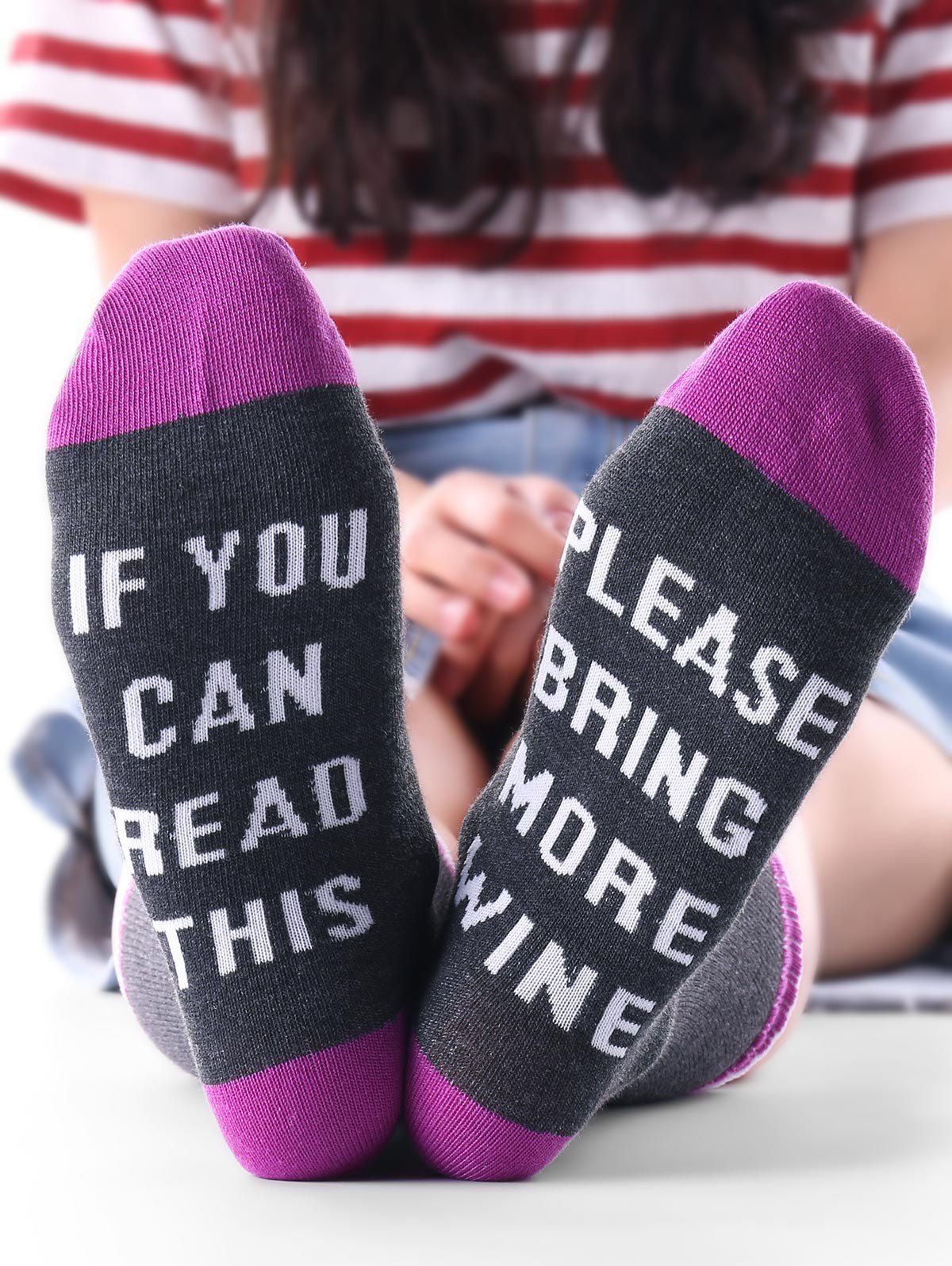 

IF YOU CAN READ THIS Color Block Kintting Crew Socks, Purple