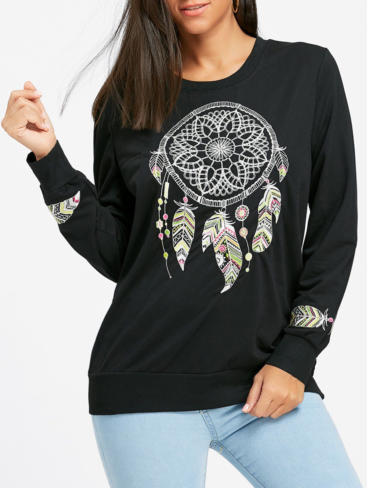 

Crew Neck Embroidered Sweatshirt, Black