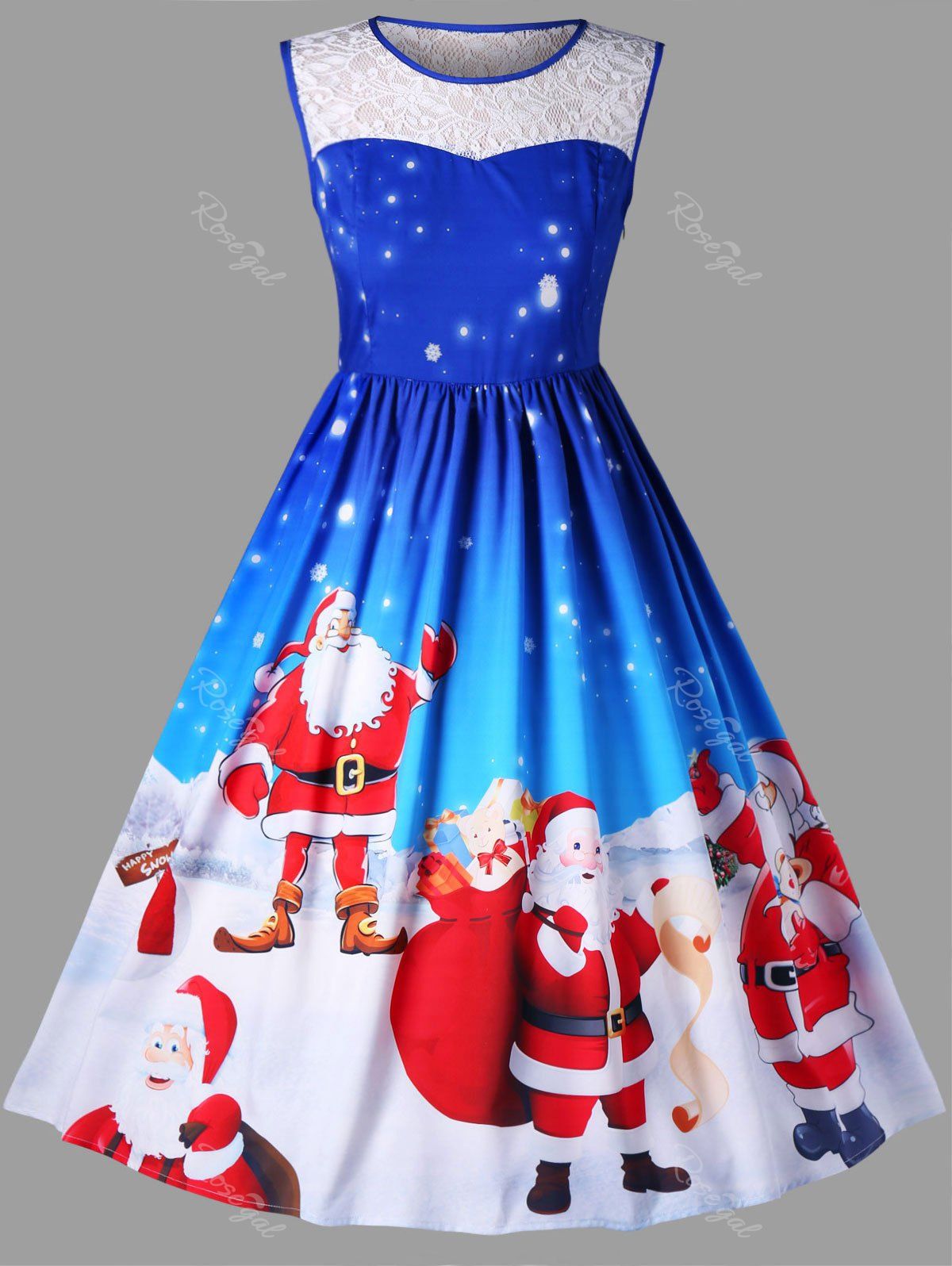 

Christmas Plus Size Santa Claus Sleeveless Swing Dress, Blue