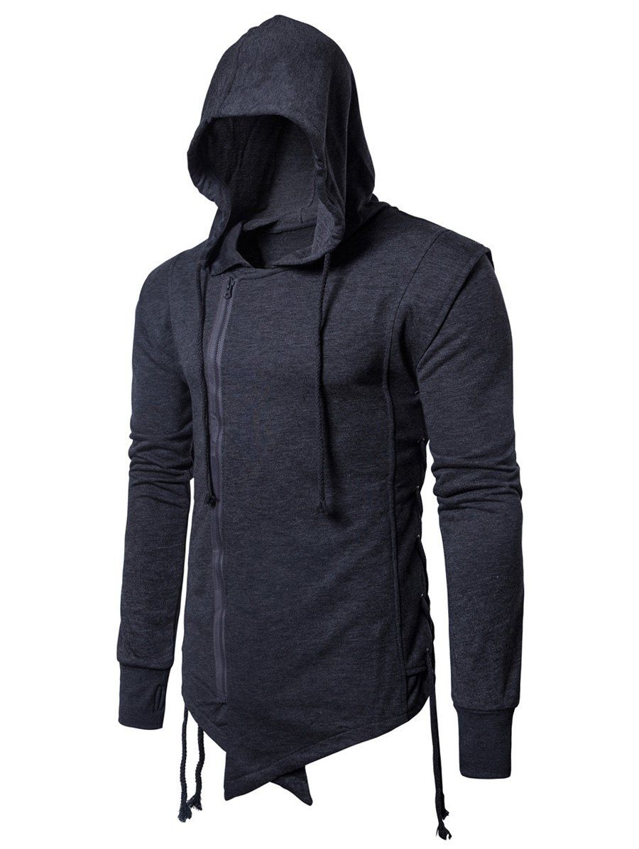 [62% OFF] Asymmetric Side Lace Up Zip Up Hoodie | Rosegal