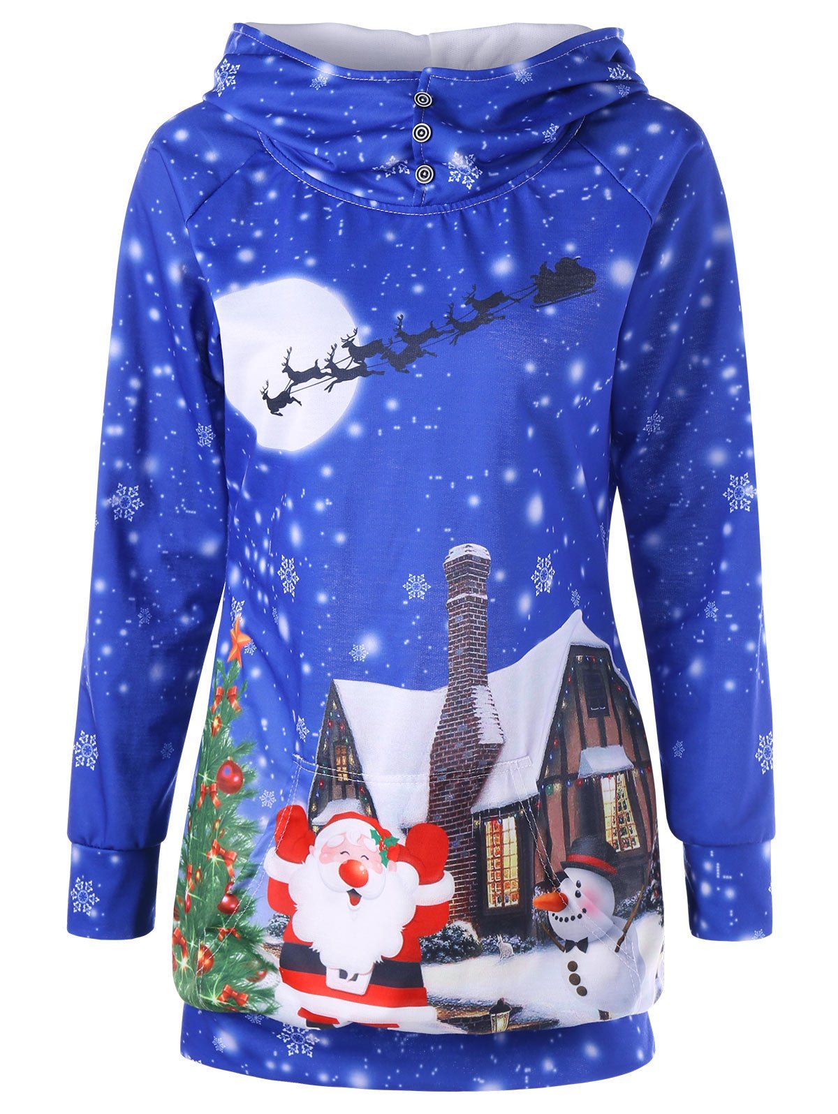 

Santa Claus Snowflake Print Tunic Christmas Hoodie, Blue