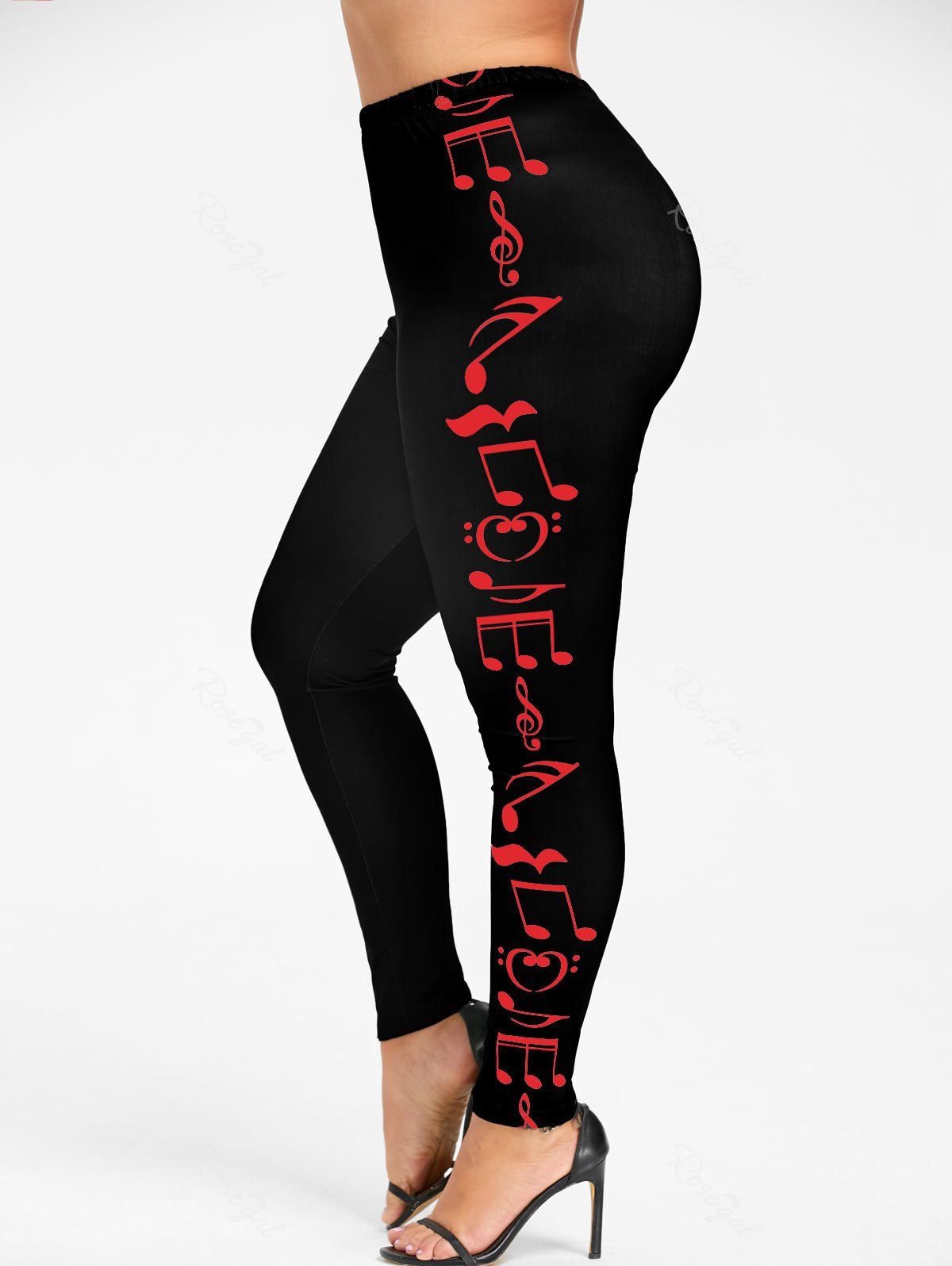 

Plus Size Music Notes Skinny Leggings, Lava red