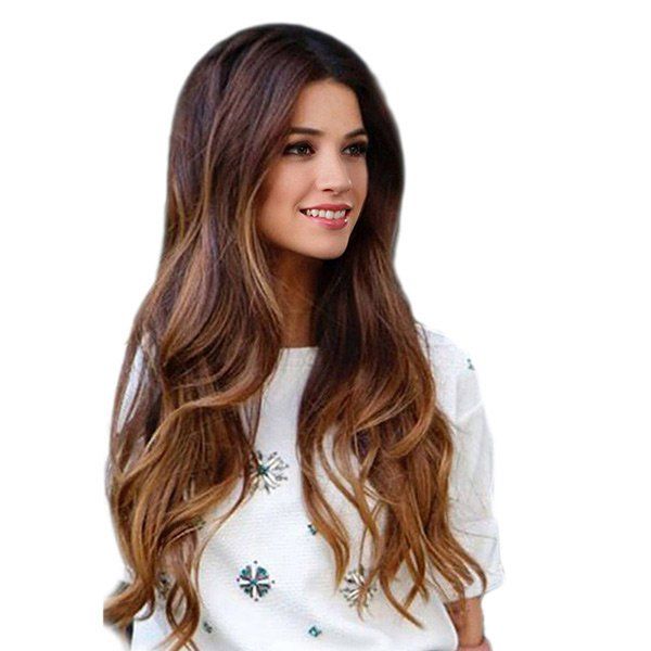 

Center Parting Long Wavy Colormix Synthetic Wig, Gradual brown