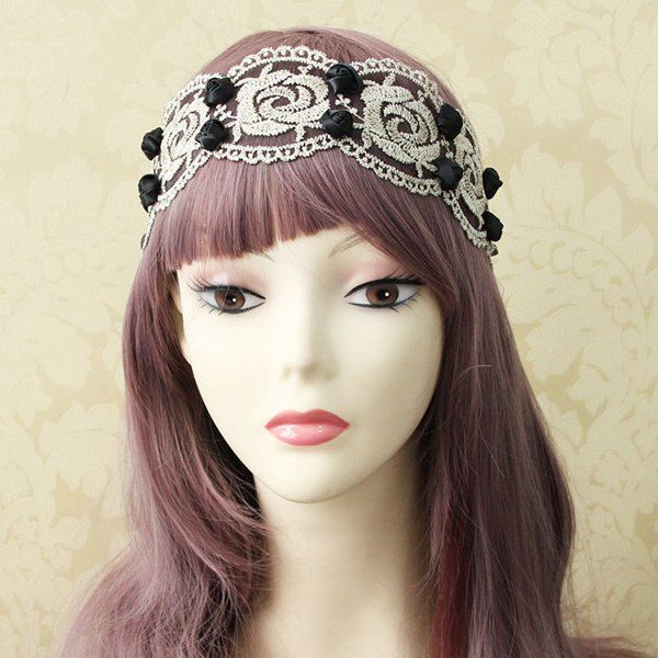 

Flower Knitted Vintage Elastic Hairband, White and black