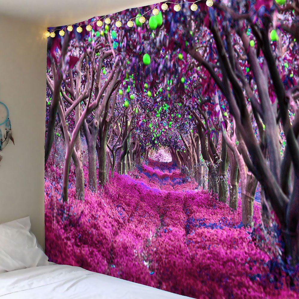 

Forest Flower Path Way Printed Home Decor Tapestry, Purple