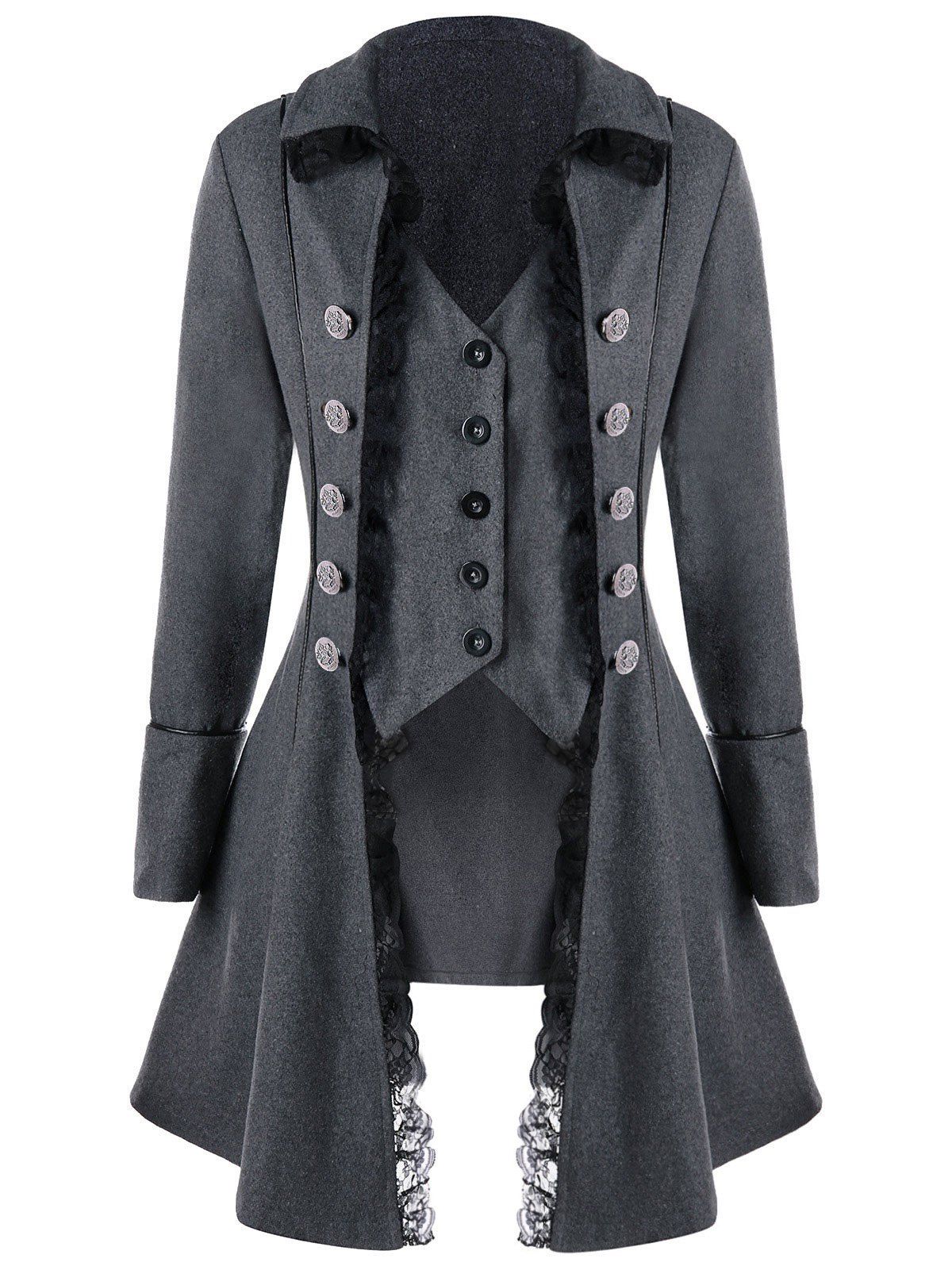 

Button Up Lace Trim Tailcoat, Gray