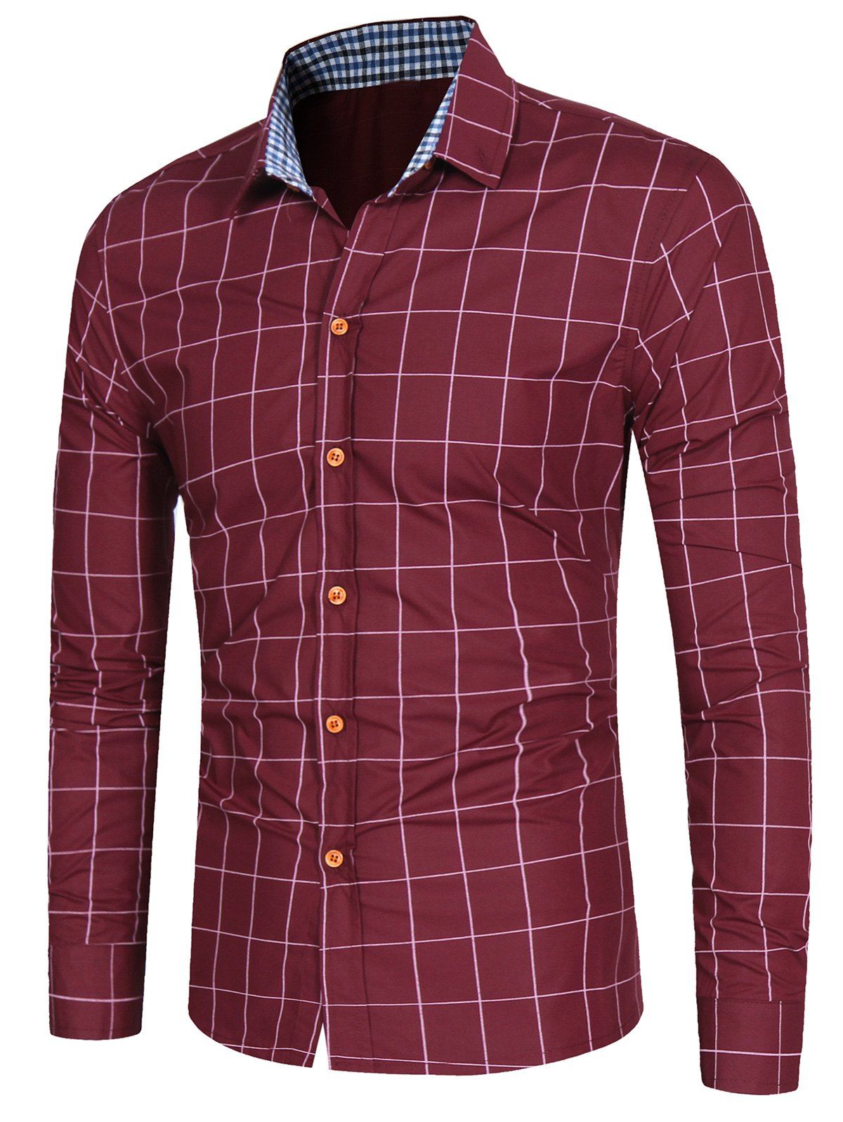 

Casual Long Sleeve Grid Shirt, Wine red