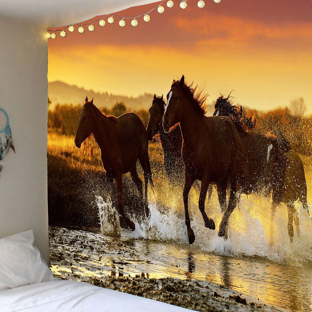 

Galloping Horses Pattern Waterproof Wall Hanging Tapestry, Deep brown