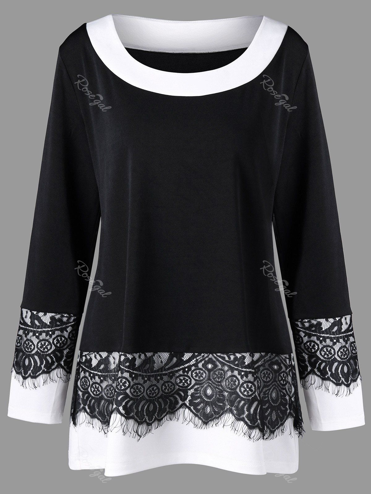 

Plus Size Two Tone Eyelash Lace Panel Top, Black