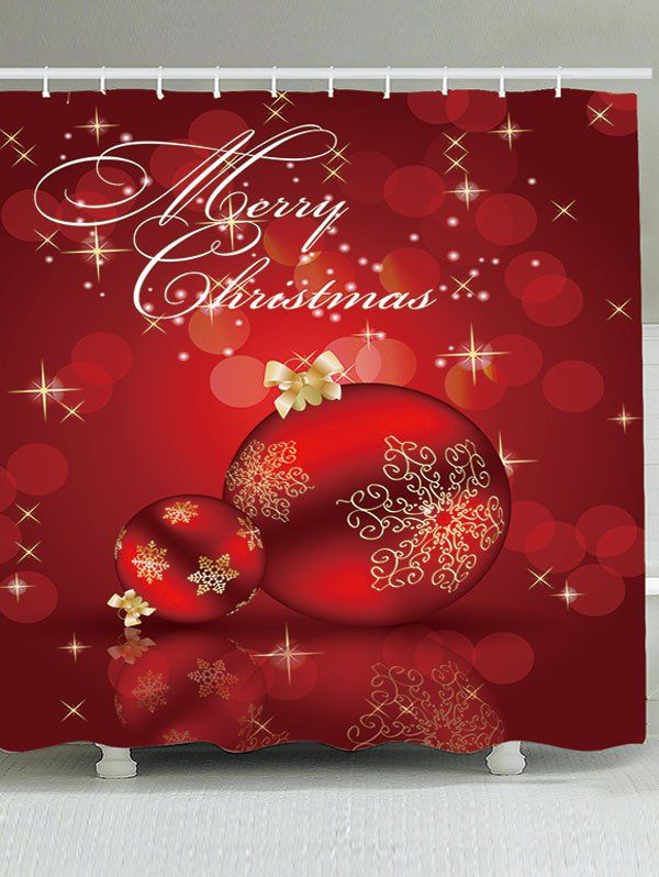 

Waterproof Red Christmas Ball Printed Shower Curtain