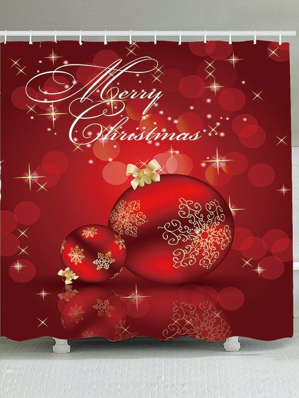

Waterproof Red Christmas Ball Printed Shower Curtain
