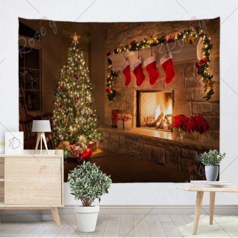 

Wall Decor Christmas Fireplace Tree Pattern Tapestry, Colormix