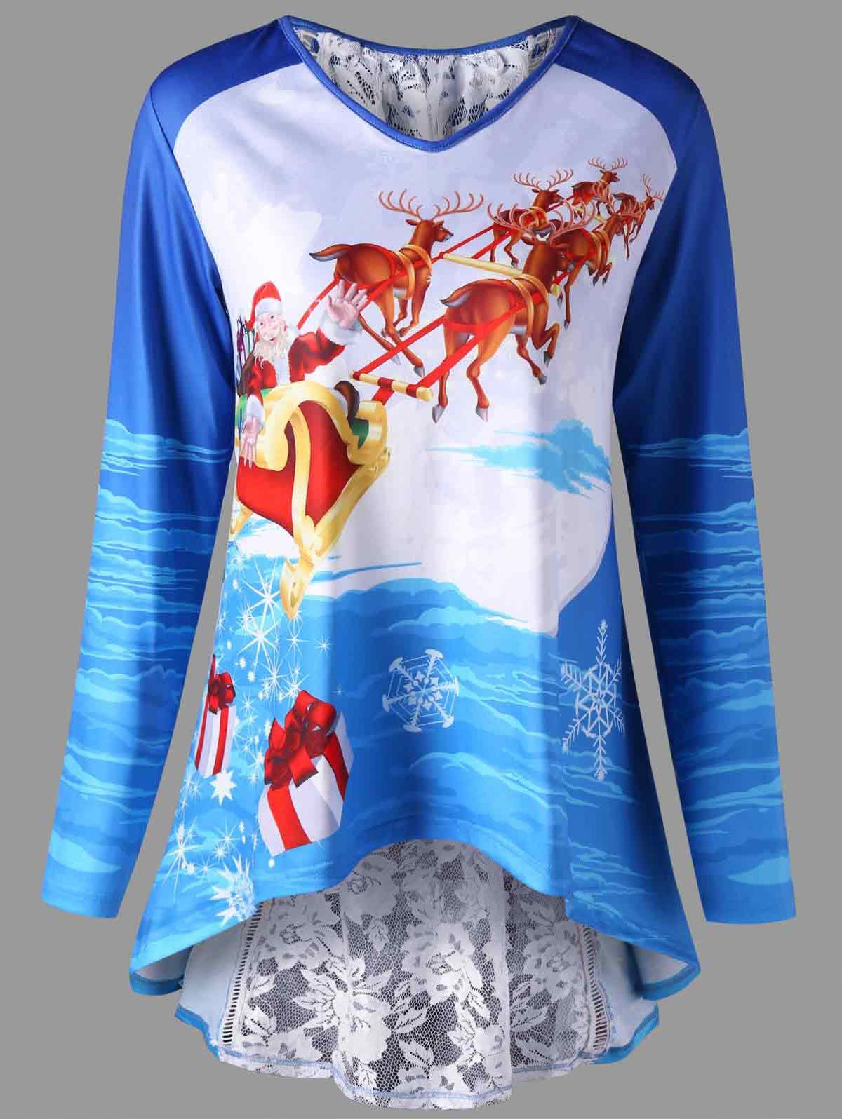 

Christmas Lace Trim Lace Up Top, Blue