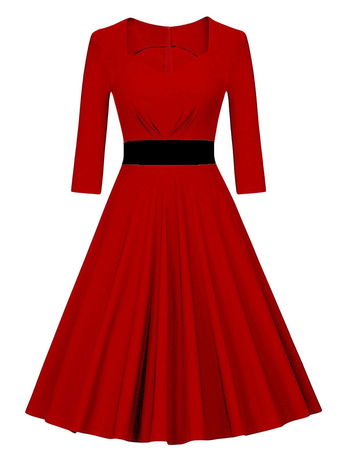 

Vintage Color Block Pin Up Swing Dress, Red