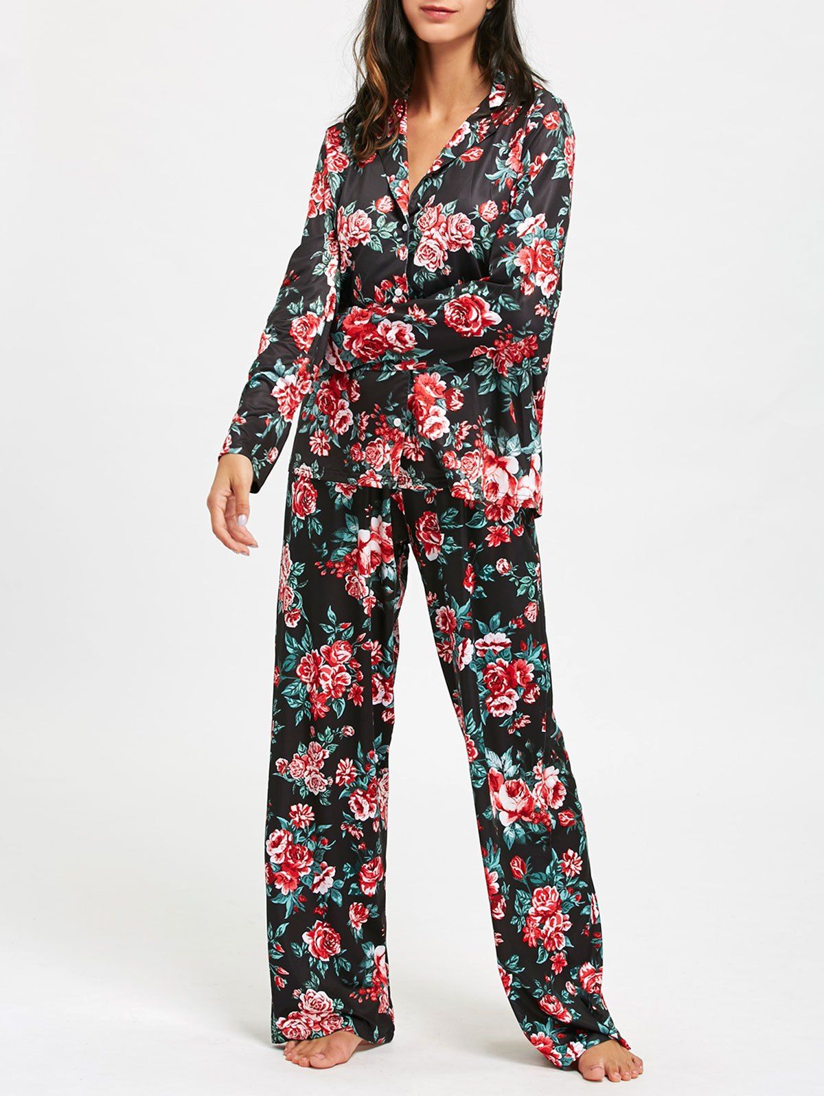 

Floral Print Long Sleeve Pajama Set, Colormix