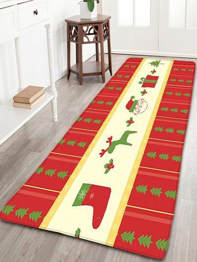 

Christmas Elements Print Flannel Nonslip Bath Rug, Red