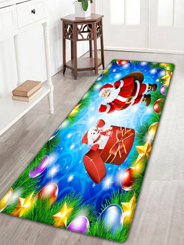 

Christmas Snowman Santa Claus Print Skidproof Flannel Bath Mat, Sky blue